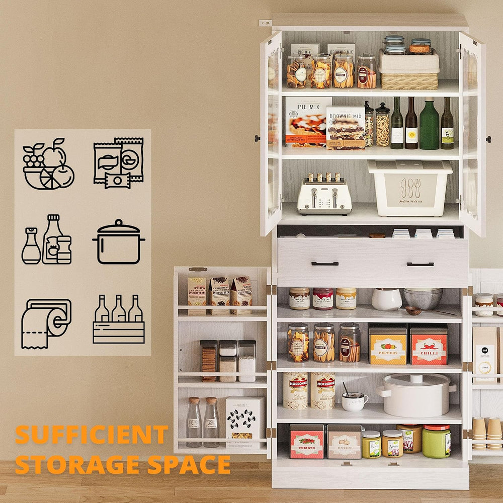 IRONCK 74.8" Tall Kitchen Pantry, Storage Cabinet with LED Lights, Kitch...