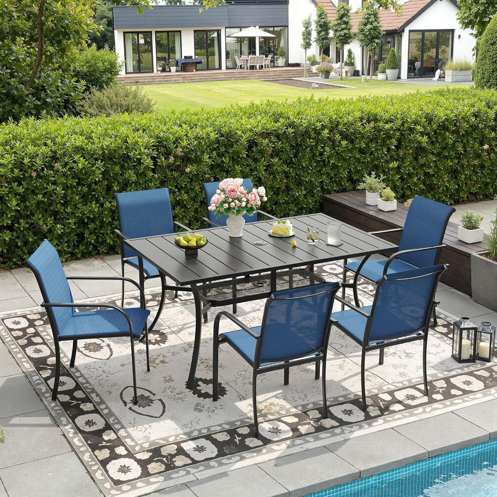 DIFY 7 Pieces Patio Dining Set for 6, Patio Furniture Includes Blue Stackable...