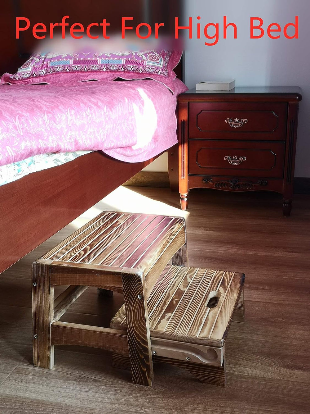 URFORESTIC Handcrafted Solid Wood Bed Step Stool-Foot Stool Kitchen Stools Be...