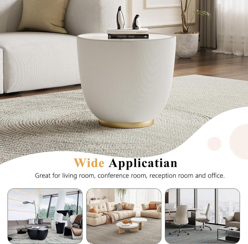 Modern Round End Table, Elegant Bowl Shaped Accent Sofa Side Table with Sinte...