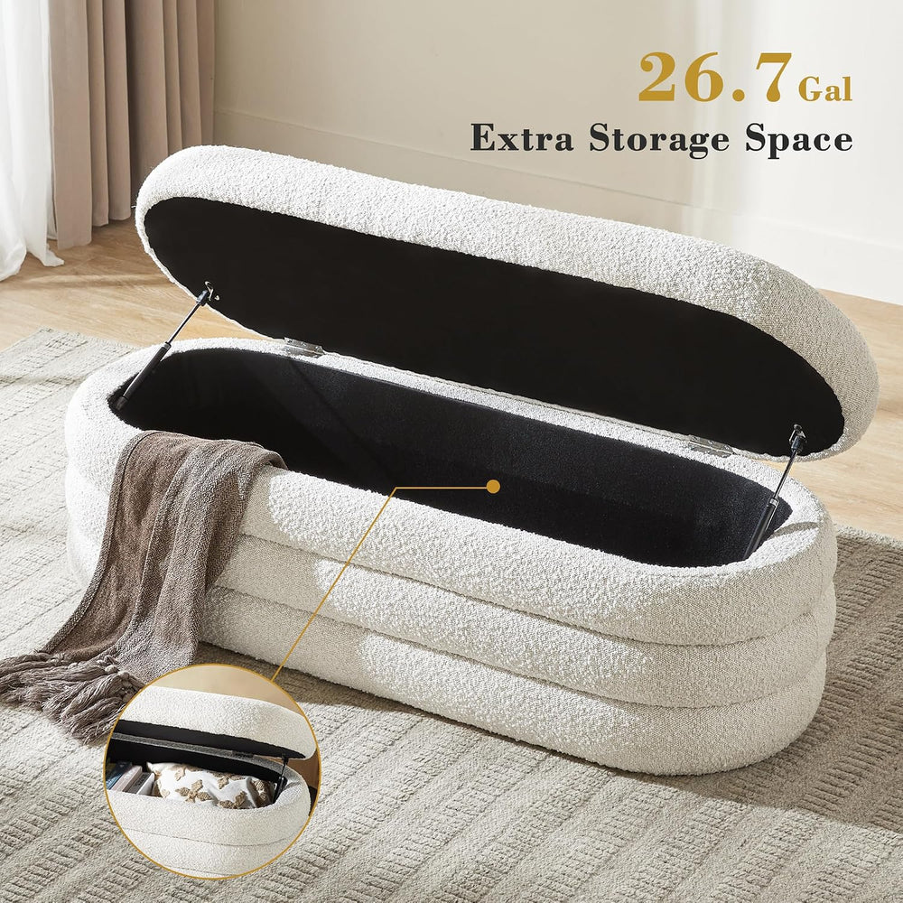 Krcix Boucle Storage Ottoman Bench for Bedroom 49.2 Inch Upholstered,Ivory | ...