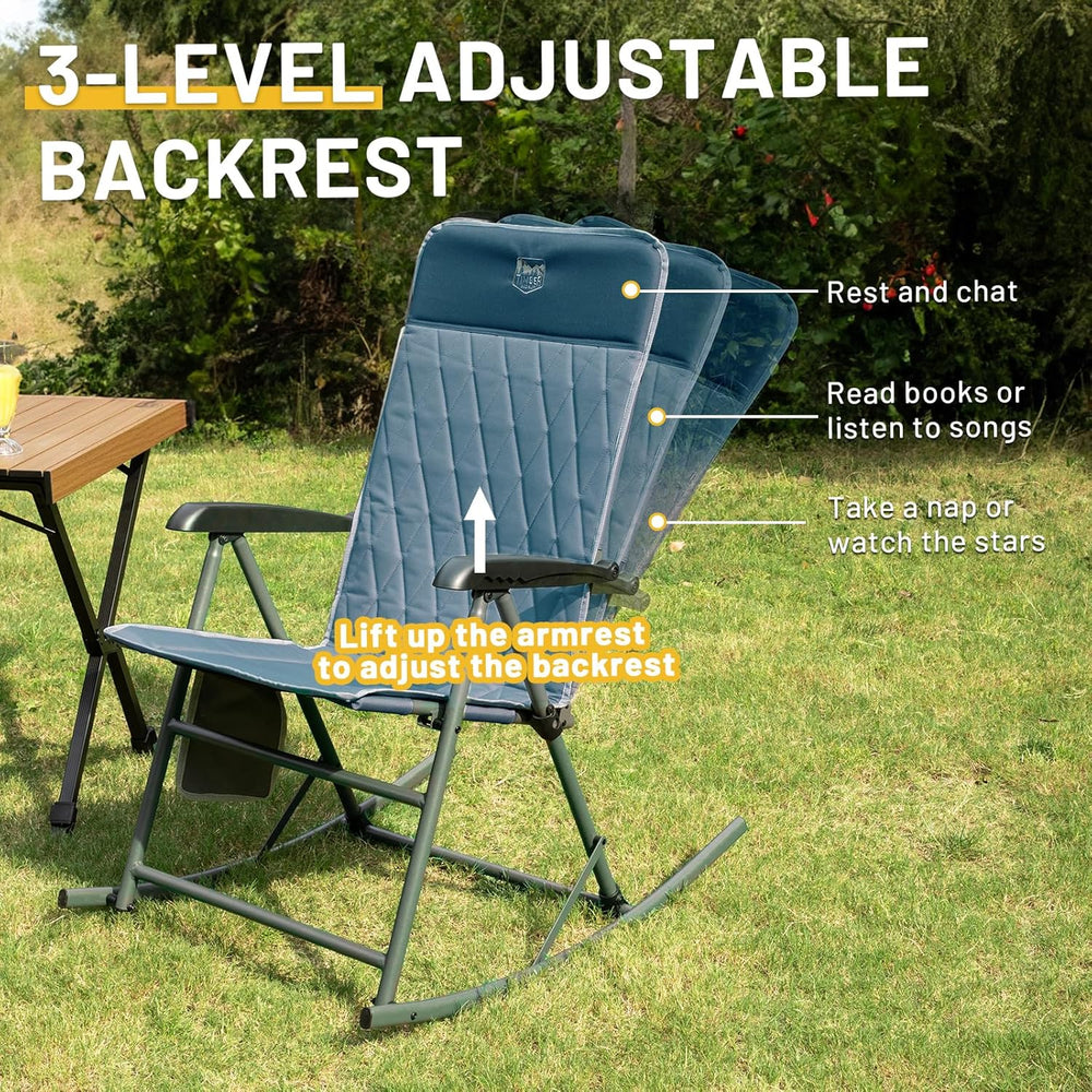 Timber Ridge 3-Level Adjustable Rocking Camping Chair, Ergonomic Padded High ...