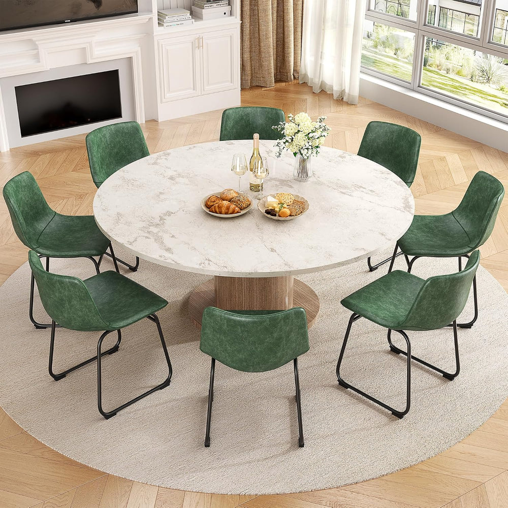 REONEY Dining Chairs Set of 8, 18" PU Leather Dinner Chairs, Green