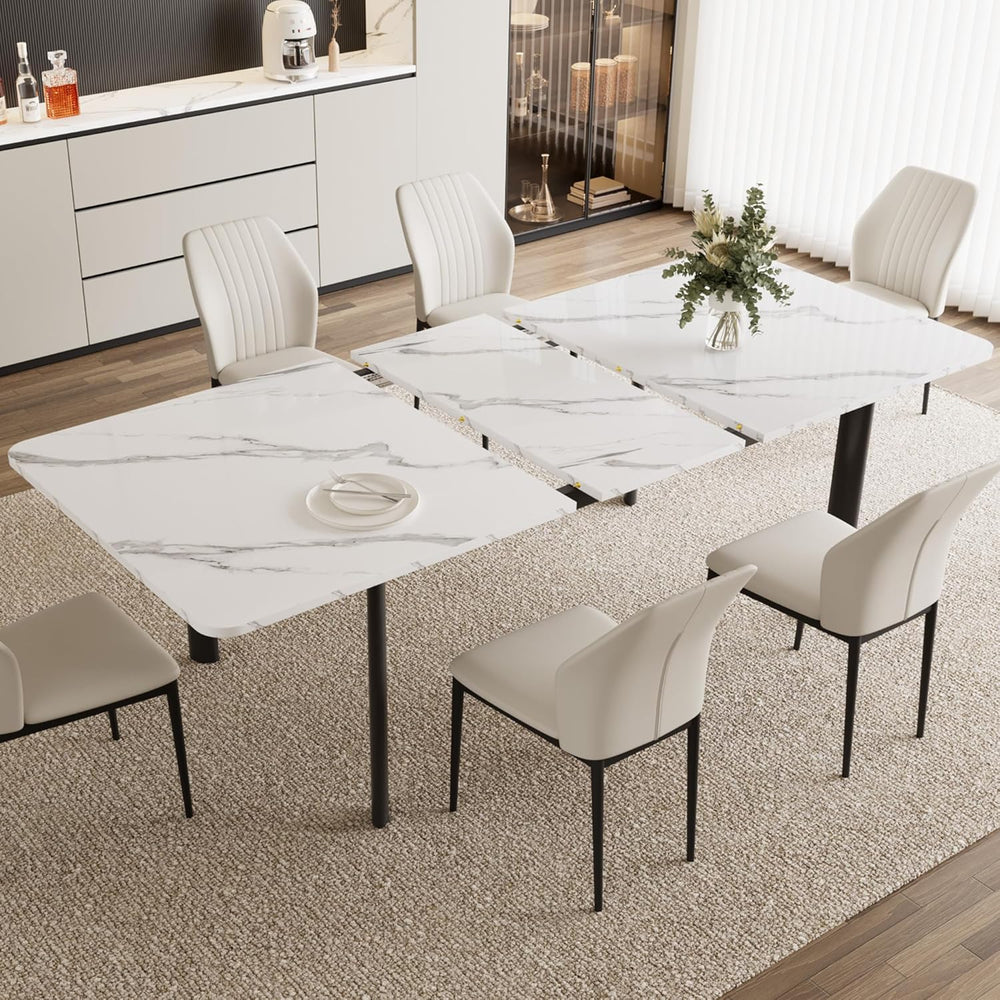 HIPIHOM Extendable Dining Table Set for 6, Seats 6-8 | 63-78.7in MDF Kitchen ...