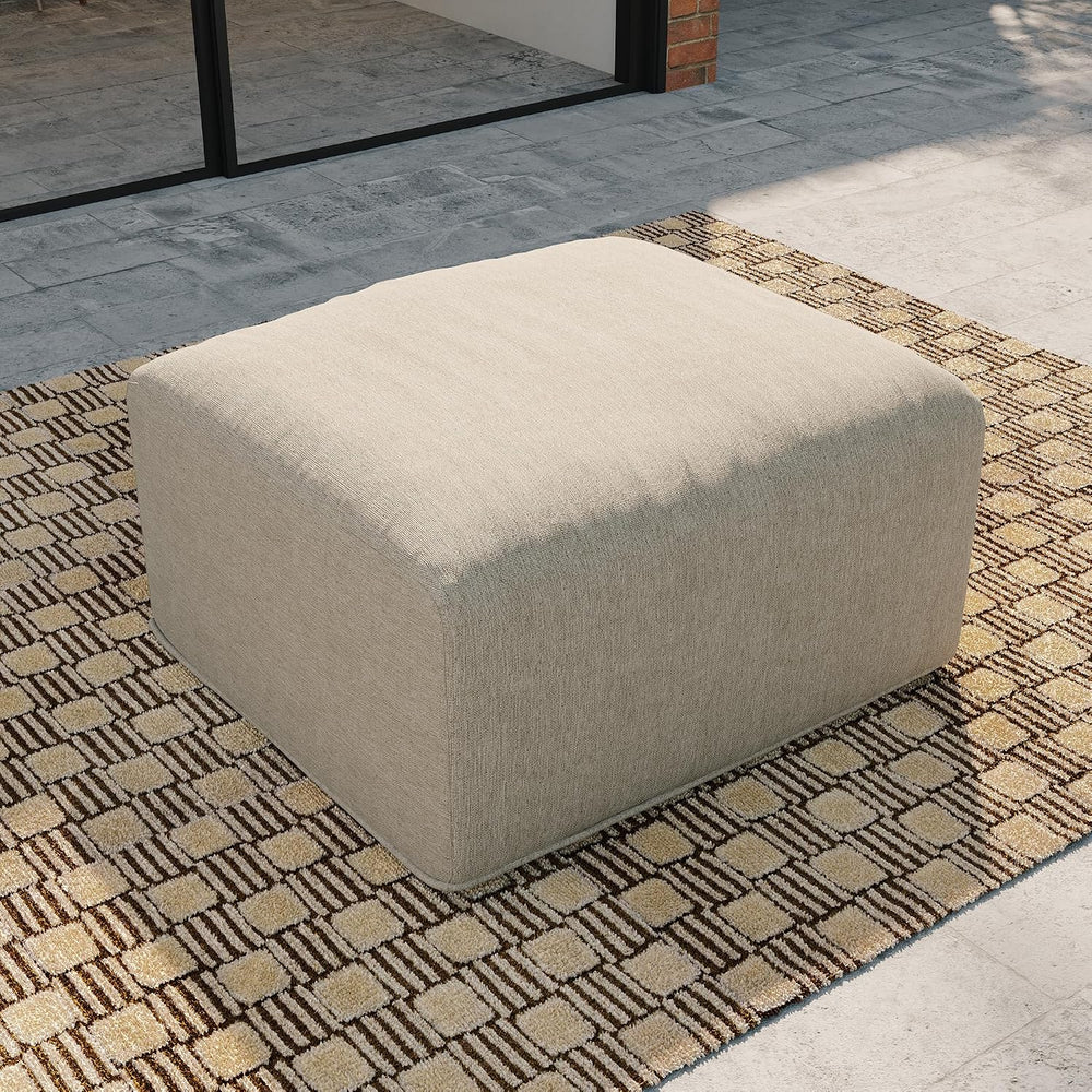 Patio Ottoman Outdoor Furniture, All Weather Fabric - Armless, Camel