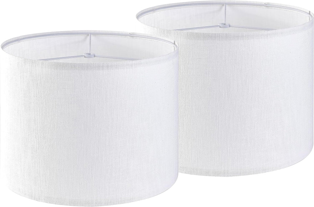 Set of 2 Pure White Linen Drum Lamp Shade 13"x13"x10"