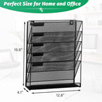 EASEPRES Desk File Organizer Mesh 6-Tier, Hanging Wall Mount Document Organization Stand, Desktop Vertical Mail Paper Folder Holder Rack with Bottom Tray for Office Home Cubicle Countertop, Black