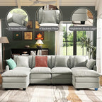 107" Cloud Couch Sectional, U Shaped Modular Sectional Sofa, 4-Seat Deep Seat Couch with 6 Removable Washable Pillows and 2 Ottoman for Living Room, Bedroom, Apartment, Light Grey
