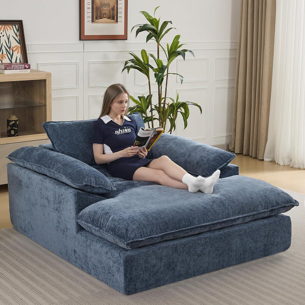 WUTUTUEE 69" Oversized Chaise Lounge Chair Indoor, No Assembly Blue Loun...