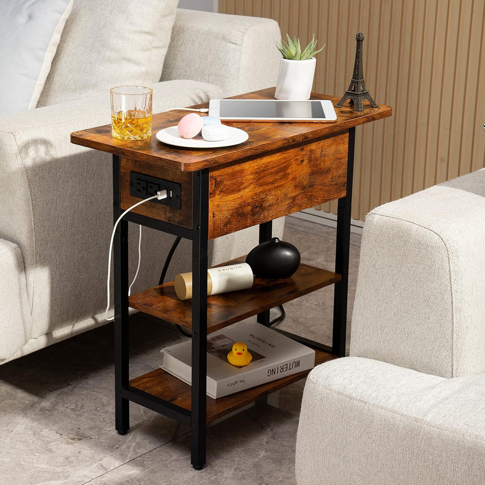Yoobure End Table with Charging Station, Flip Top Side Table with USB Ports a...