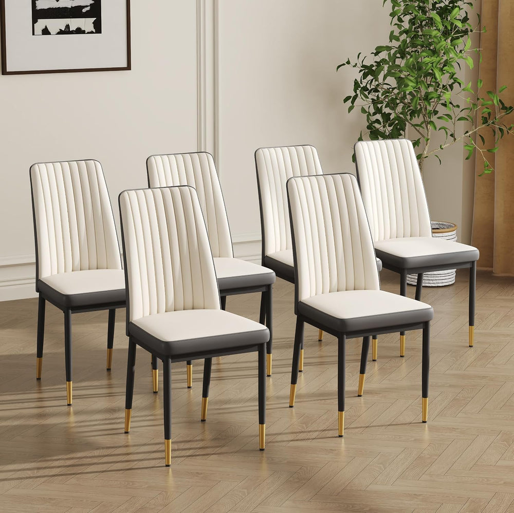 White Leather Chair,Modern Dining Chair Set of 6 with Pu Leather and Chrome L...