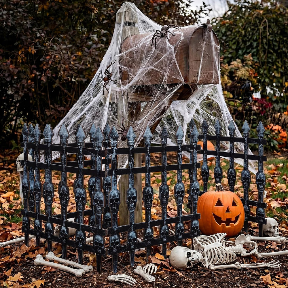 4 Pcs 11.8 x 19.6 Inch Halloween Wooden Skull Fence Cemetery Decoration