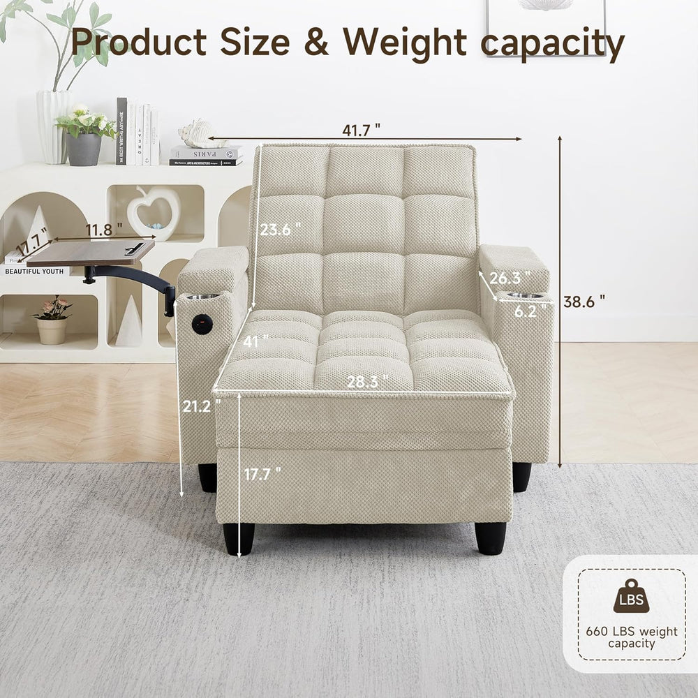 Oversized Recliner Chair with Swivel Tray Table, Modern Tufted Linen Fabric S...