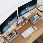 Dual Monitor Stand Riser with 2 Drawers - 39Inch Large Storage Computer Monitor Stands for 2 Monitors, Wooden Desktop Organizer Perfect for Home Office Desk, Computer, Laptop, TV, Rustic Brown