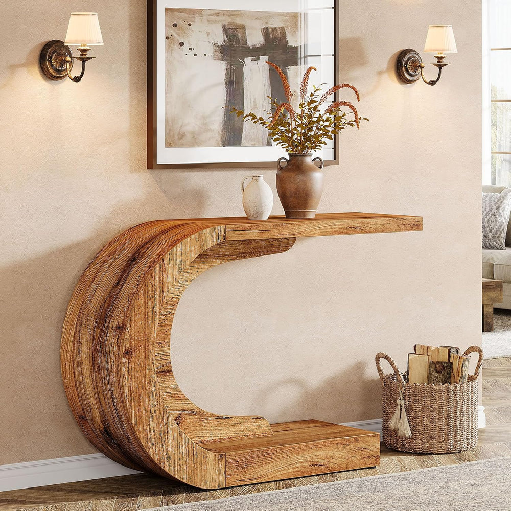 Tribesigns 43.3" Farmhouse Console Table for Entryway, Unique C-Shaped R...
