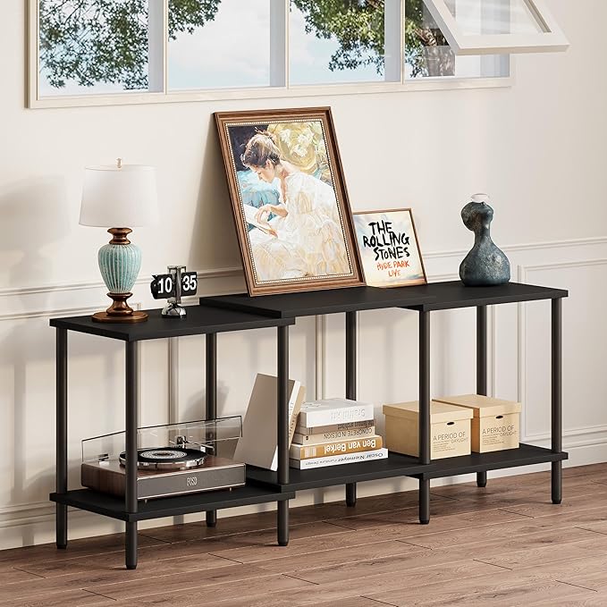 TV Stand, Entertainment Center, Industrial TV Media Console Table with Open Storage Shelves, 2 Tier TV Cabinet for Living Room, Bedroom