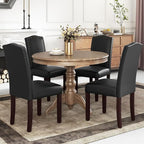 LSSBOUGHT PU Dining Chair Set of 4 Upholstered Parsons Kitchen Chair with Copper Nails and Solid Wood Legs for Dining Room,Restaurant(Black)