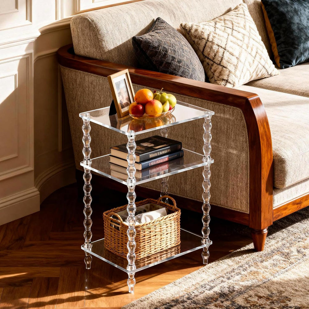 Acrylic Side Table Clear 3-Tier End Table for Living Room, Office, Hallway, B...