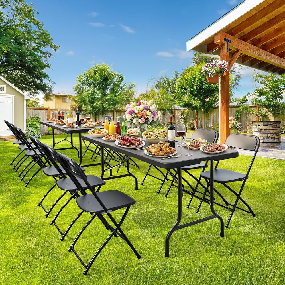 Bonnlo Folding Table 6ft, Portable Collapsible Plastic Black Long Tables for ...