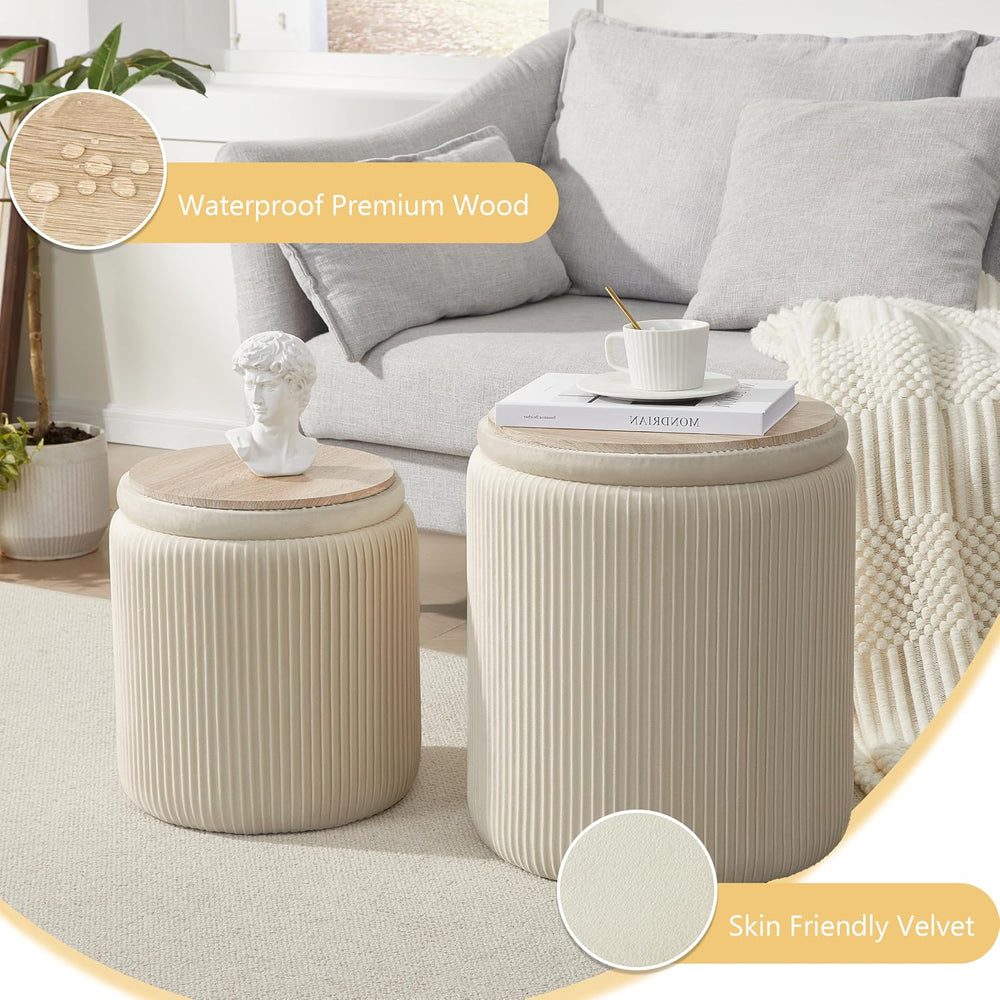Royal Windsor Round Ottoman with Storage Set of 2,Vanity Stool with Storage f...