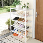 Smiry Shoe Rack, 5 Tier Thick Bamboo Shoe Organizer, Stackable Free Standing Wooden Shoe Storage Shelf for Closet, Entryway, Front Door Entrance, White