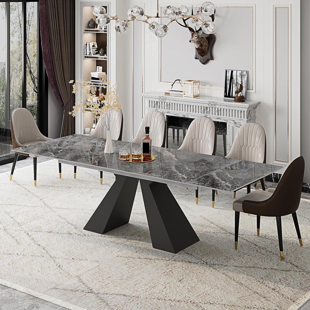 Telescoping Faux Marble Table 63-94.49" Adjustable Length 8-10 People He...