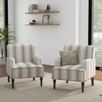 Stripe Accent Chair, Fabric Upholstered Armchair Modern Nailhead Trim Club Arm Chairs for Living Room with Wood Legs, Comfy Single Sofa Seat Bedroom Side Reading Seating - Brown