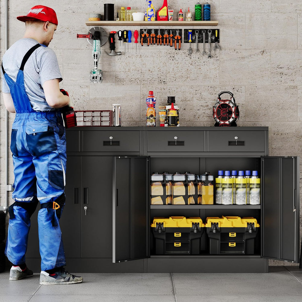 Locking Storage Cabinet, 36" H Metal Storage Cabinet, Metal Garage Stora...