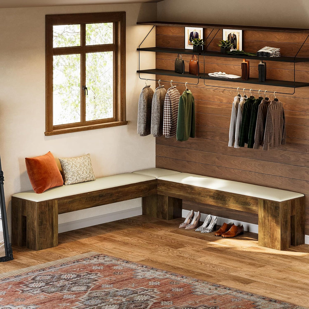 Tribesigns L-Shaped Bench with Cushion, 61-Inch Farmhouse Corner Dining Bench...