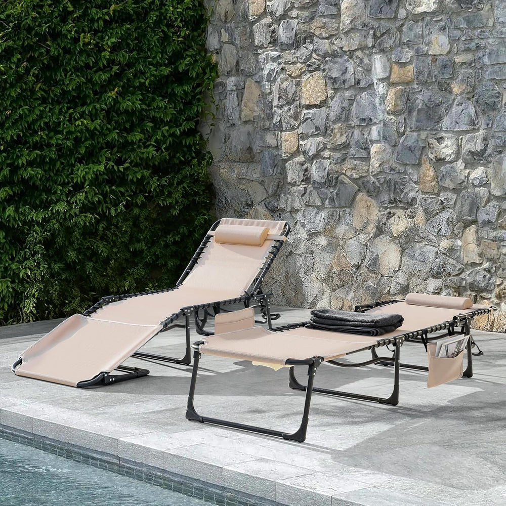 NUU GARDEN Outdoor Foldable Chaise Lounge Chairs, Tanning Chair with Face Hol...