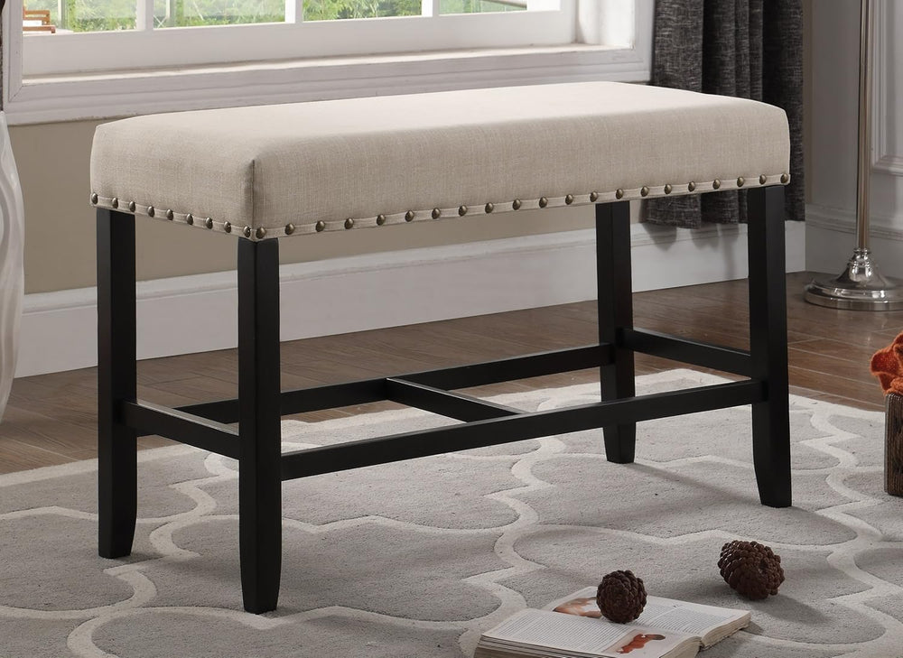 Roundhill Furniture Biony Fabric Counter Height Dining Bench with Nailhead Tr...