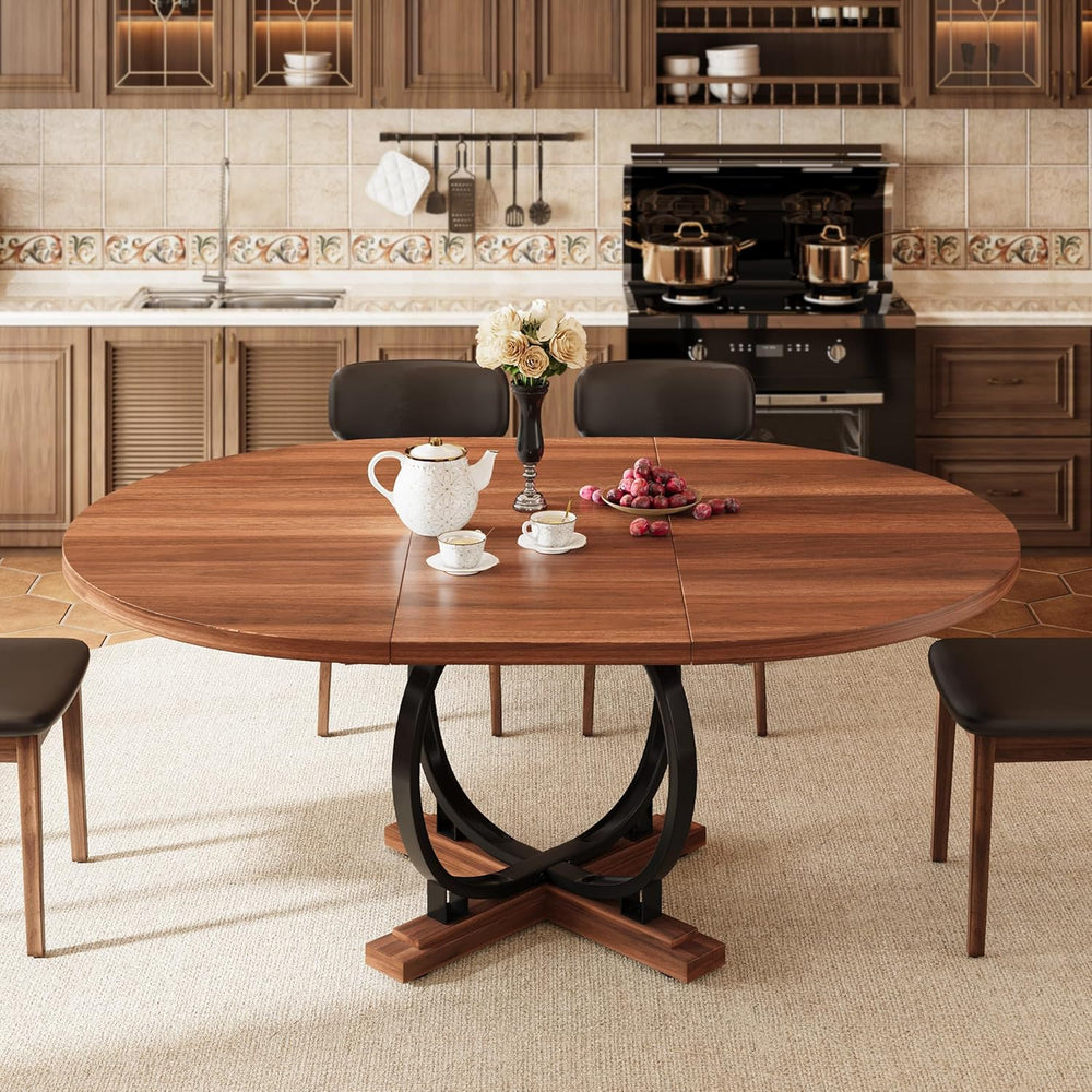 iPormis 59'' Extendable Round Dining Table for 4 to 6, Kitchen Table ...