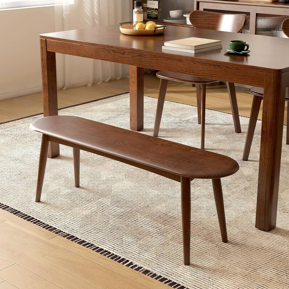 100% Solid Oak Wood Dining Bench, 47.2'' Entryway Bench Ottoman with ...