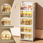 520 QT / 130 Gal Stackable Collapsible Storage Bins with Magnetic Doors & Wheels - Space-Saving Plastic Organizer Cabinet for Closet, Office, Home (White)