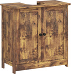 HOMCOM Under Sink Bathroom Cabinet, Pedestal Sink Storage Cabinet with 2 Doors, Shelf and U-Shape, Rustic Brown