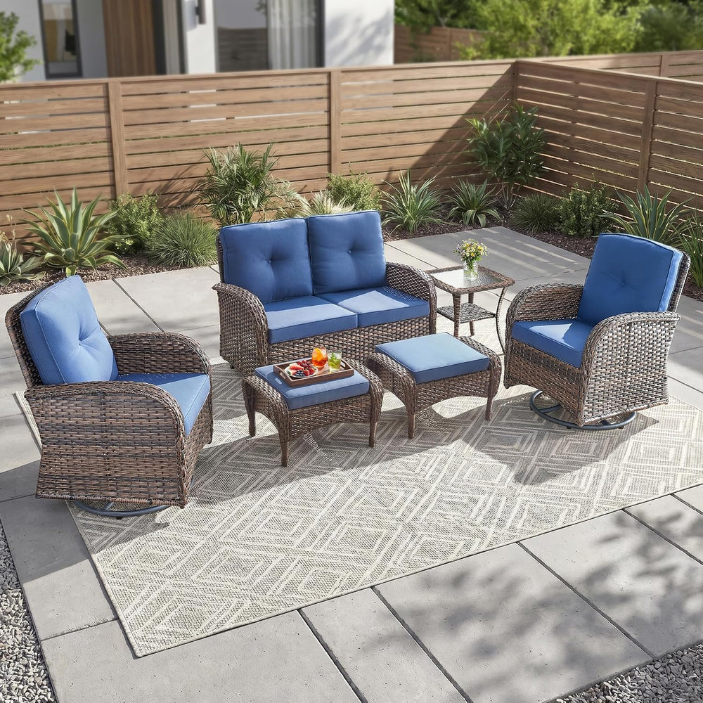 Outdoor Swivel Glider Rocker Chairs Set- 6 Piece Patio Furniture Set with A G...