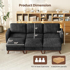 Vesgantti 97" Modular Sectional Sofa Black, Sectional Couch with Movable Ottoman, Comfy Corduroy Couch with Spring Cushion, Modular Sofa with Deep Seat for Living Room, Bedroom and Apartment