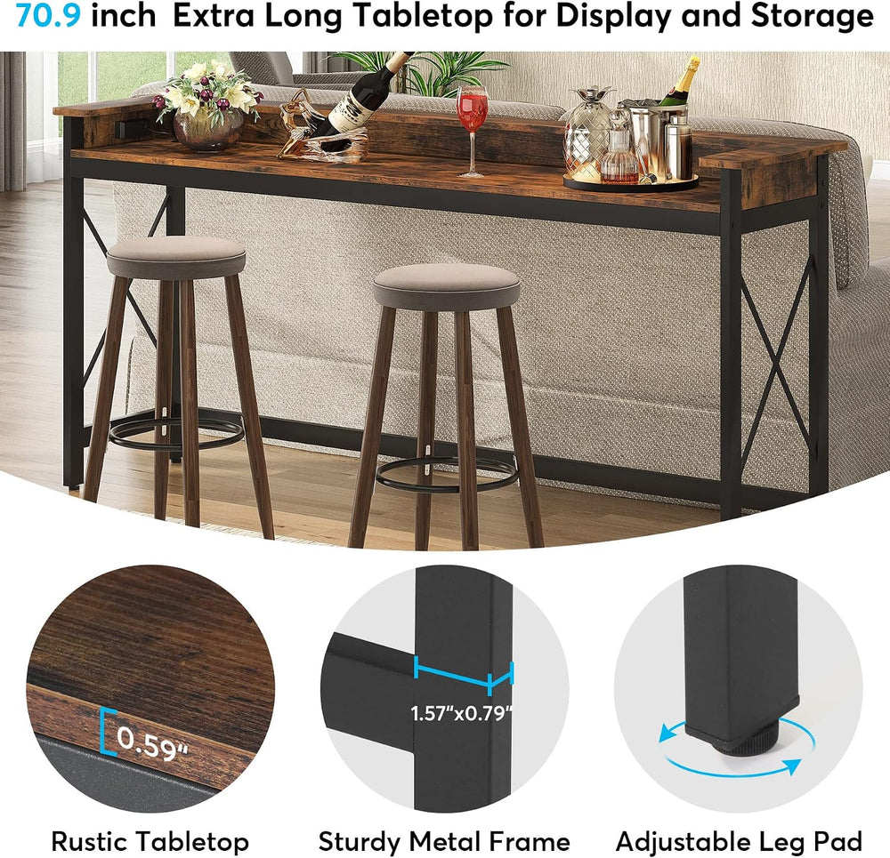 LITTLE TREE 70.9 inch Long Sofa Console Table with Outlets Charging Station N...