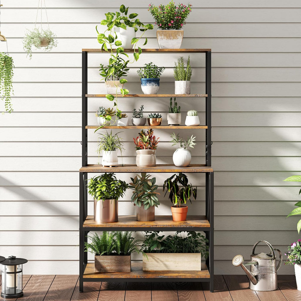 Yaheetech 6-Tier Bakers Rack,31.5“Coffee Bar,Microwave Stand,Rustic Brown | Farmhouse Microwave Oven Stand Cabinet for Small Spaces, Corner Organizer Storage Shelf for Spices and Pots