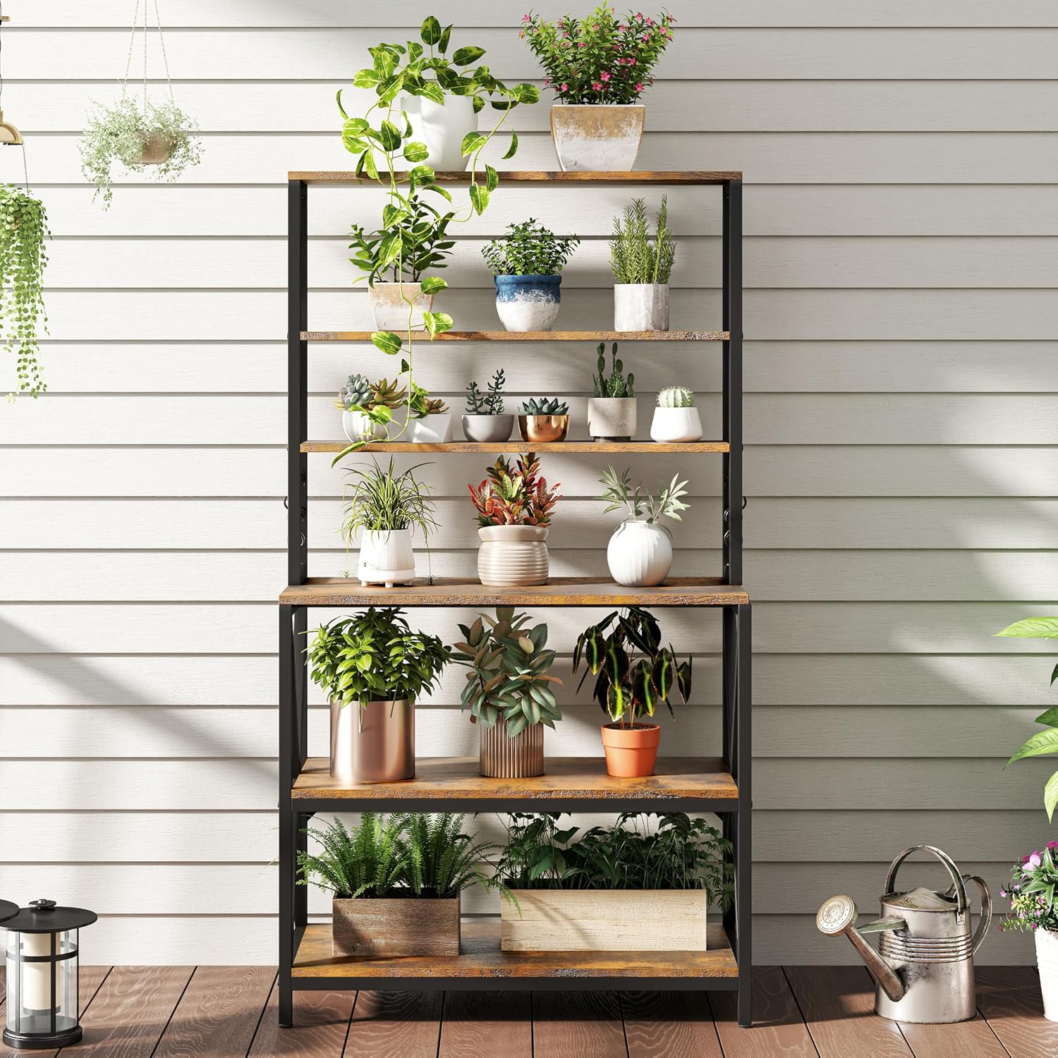 Yaheetech 6-Tier Bakers Rack,31.5“Coffee Bar,Microwave Stand,Rustic Brown | Farmhouse Microwave Oven Stand Cabinet for Small Spaces, Corner Organizer Storage Shelf for Spices and Pots