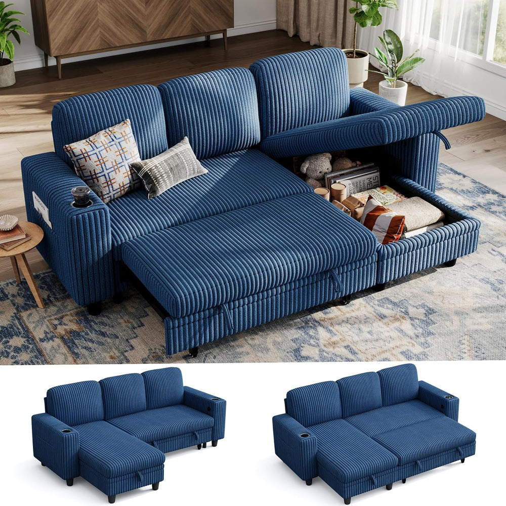 LINSY HOME Sectional Couches for Living Room, 81" L Shape 3 Seats, Blue ...