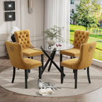 Modern Luxury Round Glass Dining Set for 4, 5 Pcs Small Minimalist Circle Kitchen Table Set, 36'' Clear Circular Glass Top Dinner Room Set, Yellow High-end Tufted Chairs, for Apartment (Black)