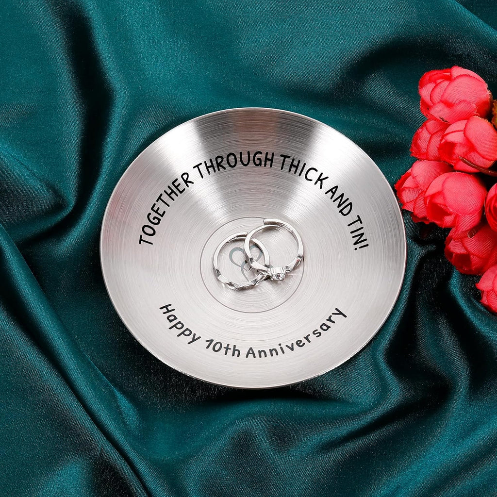 10 Year Anniversary Tin Gifts for Him Her 10 Year Anniversary Wedding Gifts | 10th Anniversary for Wife Husband Couple 10th Wedding Ring Dish for Women Men Tin Gift for 10th Anniversary Tenth Year Gift