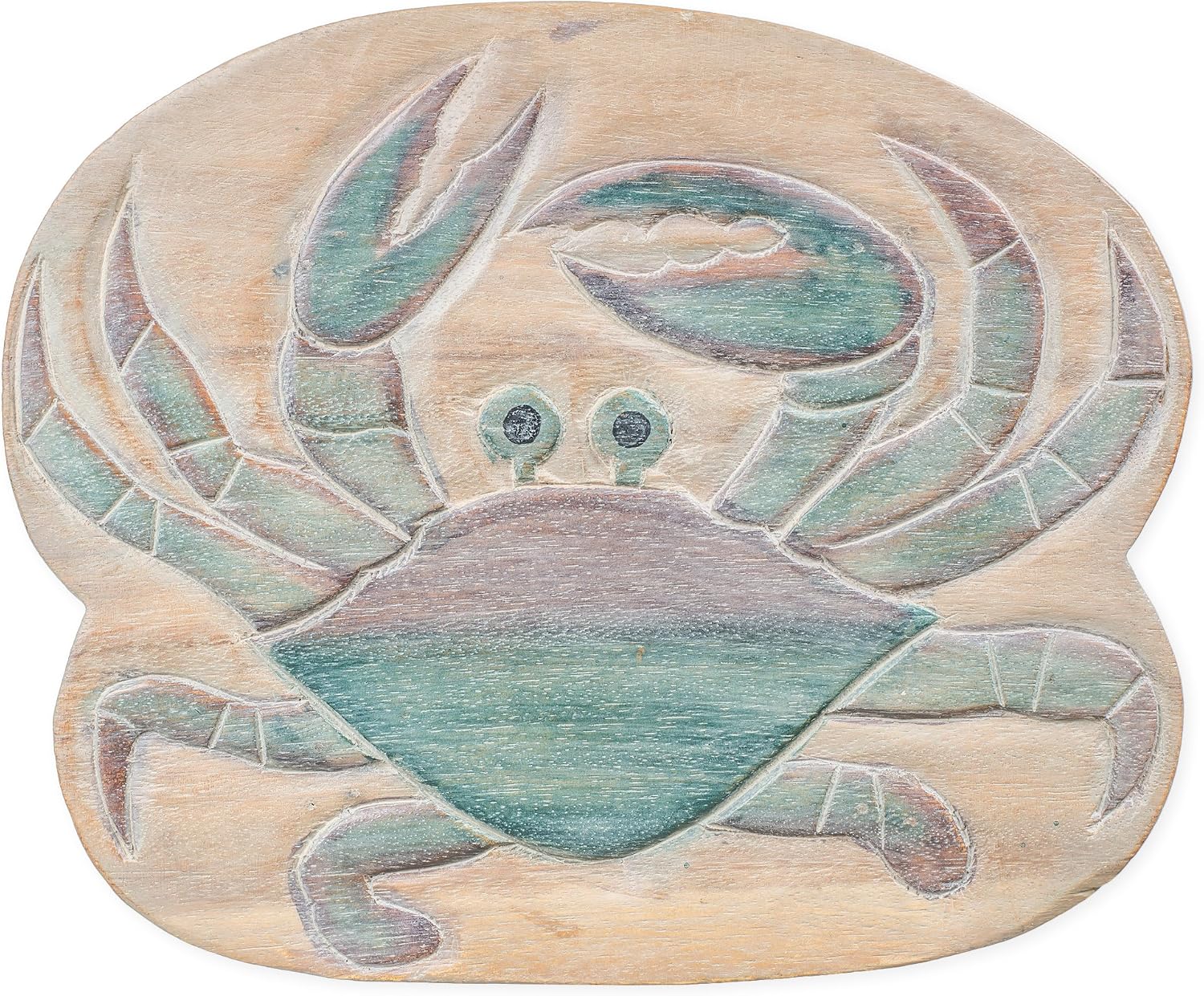 Sea Island Imports Blue Crab Design Hand Carved Acacia Hardwood Decorative Short Stool