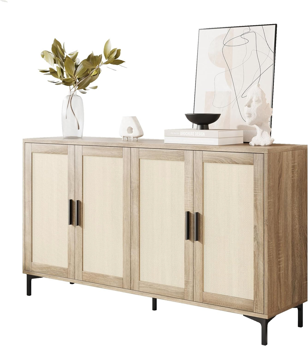 JASIWAY Buffet Cabinet with Storage, 48" Rattan Sideboard with Adjustabl...