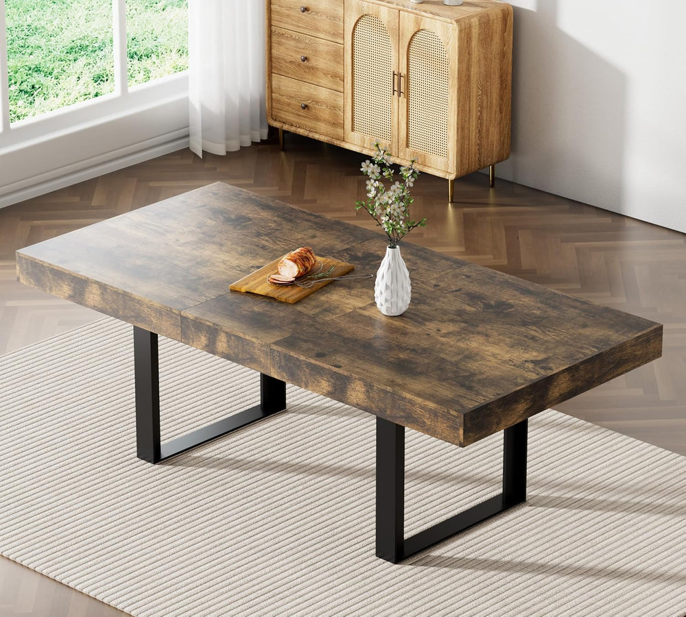 63"-78.7" Extendable Dining Table Set of 6, Rustic Brown Kitchen Di...