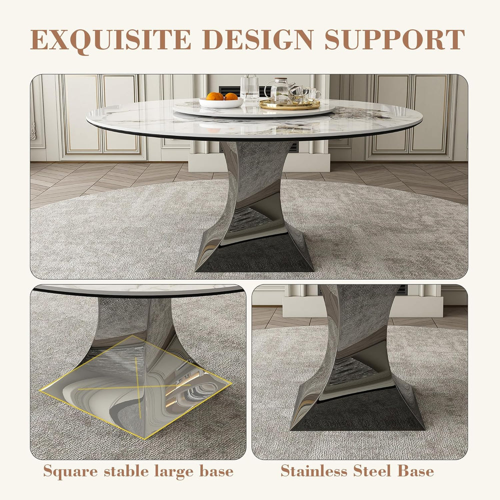 Montary 59” Modern Round Dining Table for 6-8, Artificial Marble Dining Room ...