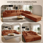 138" Oversized Boneless Couch for Living Room, Modular Sectional Couches L Shaped Cloud Couch with Deep Seat No Assembly Required, (Deep Orange, 3 Seater + Left Facing Chaise)