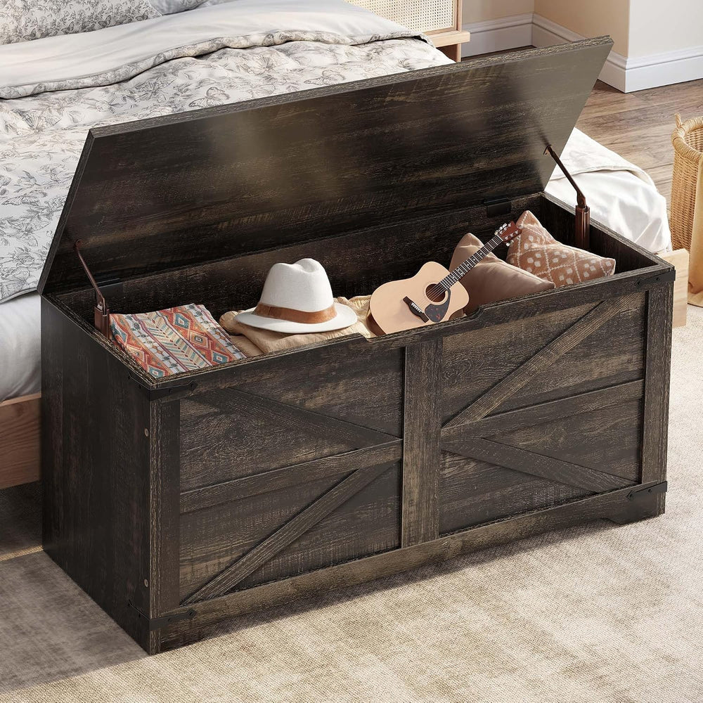 DWVO Wooden Storage Bench, Farmhouse Storage Chest with Safety Hinges, Entryw...