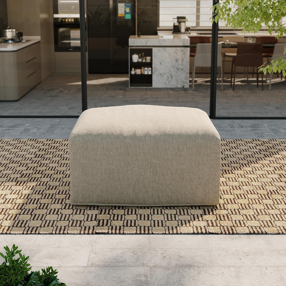 Patio Ottoman Outdoor Furniture, All Weather Fabric - Armless, Camel